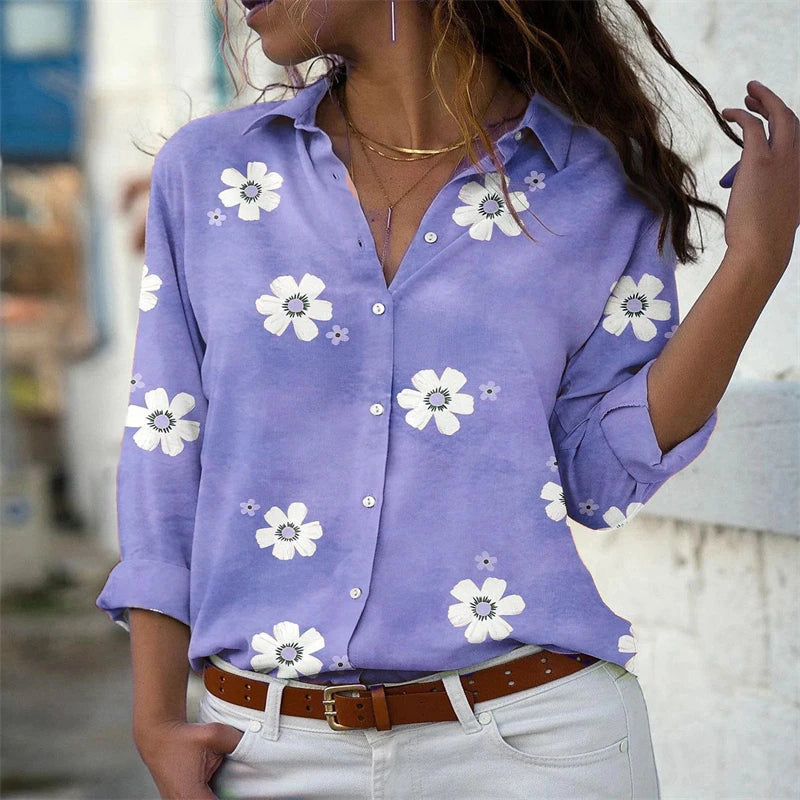 2024  ladies shirt fashion women's Hawaiian shirt long -sleeved outdoor holiday beach clothing super large yard 6xl