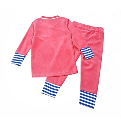 Children's pajamas family matching blue and pink set girls dress baby boy and girls romper autumn winter clothes stripes trims