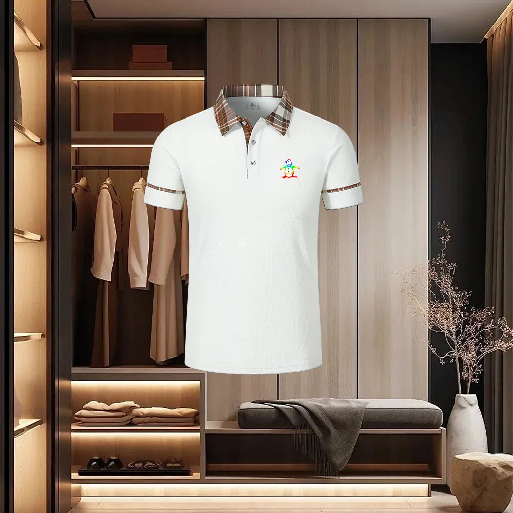 Summer Men's Short Sleeve Collar Tshirts New Solid Color Casual Polo Shirt Trendy Breathable Loose Basic Splice Top