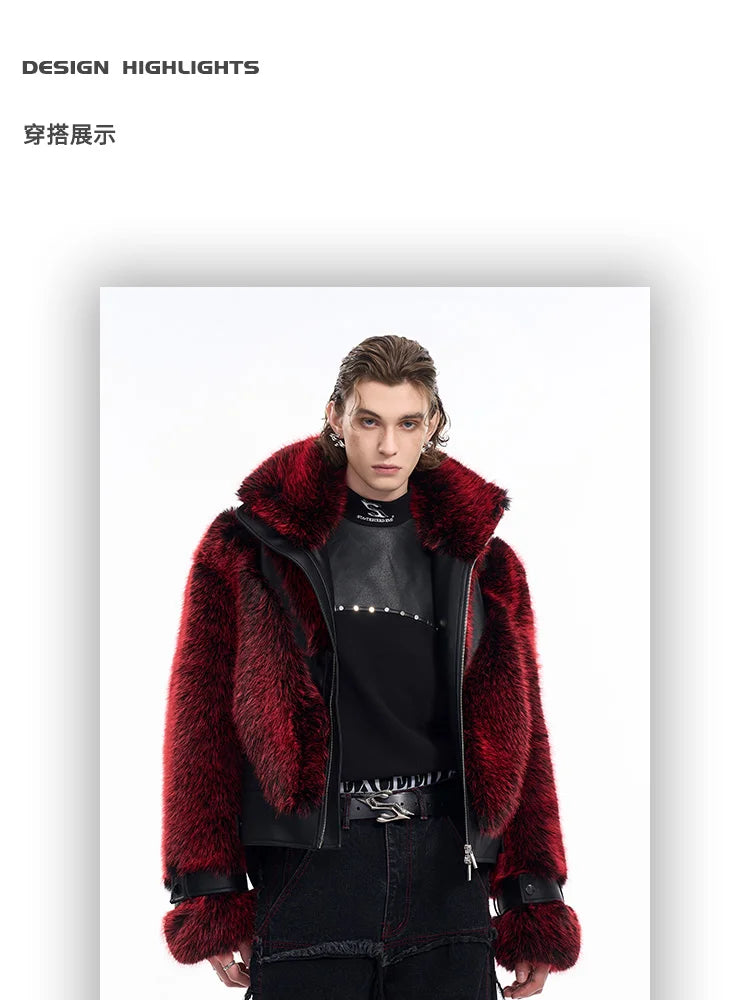 Mauroicardi Autumn Winter Cool Handsome Thick Warm Patchwork Faux Fur Coat Men Luxury Designer Clothes Zip Up Fluffy Jacket 2025