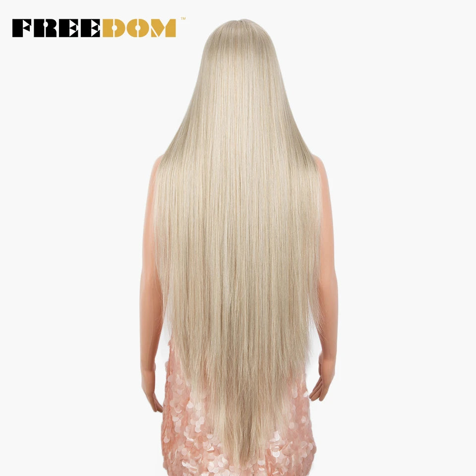 FREEDOM Synthetic Lace Front Wigs For Women Straight Hair Synthetic Lace Wigs 38 Inch Ombre Long Cosplay Wigs Blonde Pink Wig