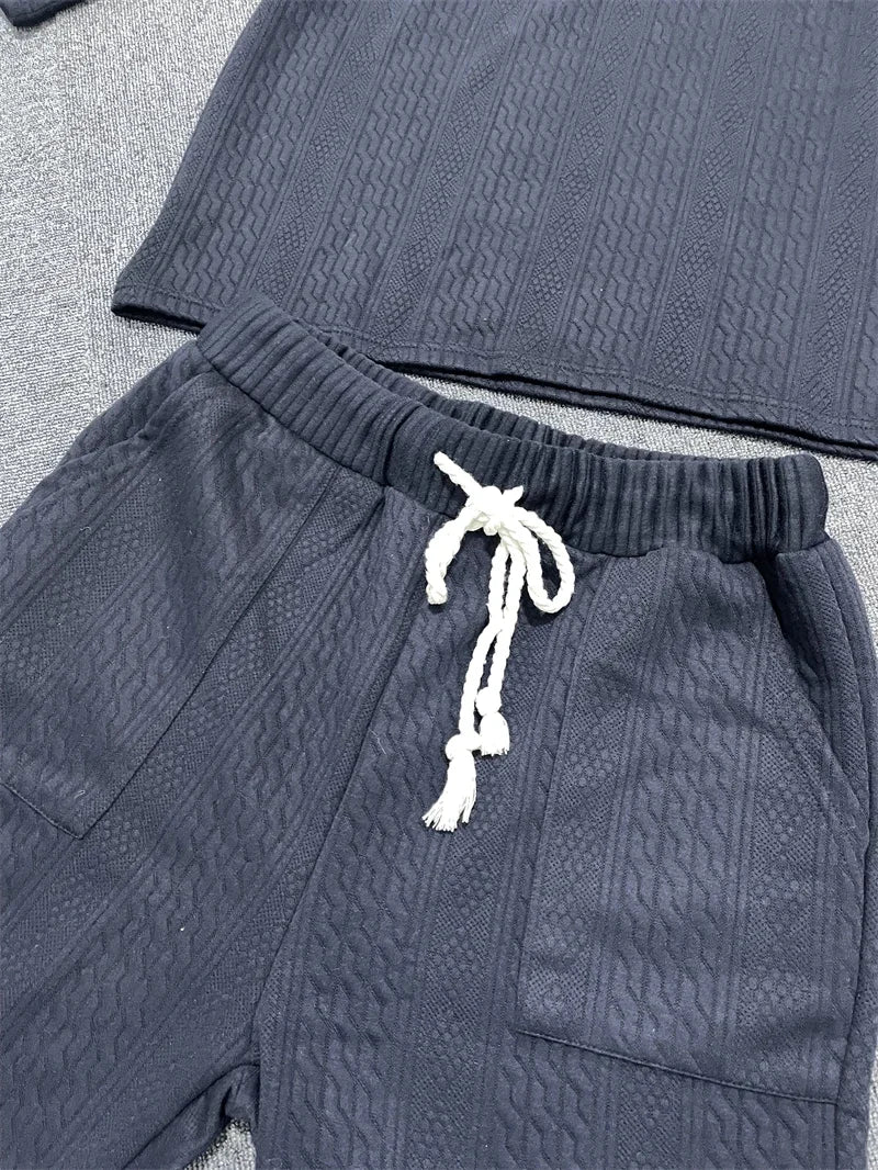 Summer New Men's Sports Suit Men's V-neck Top Loose Two-piece Set Men's Casual Trend Street Retro Suit