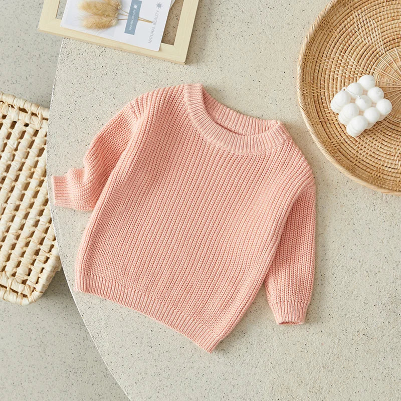 Suefunskry Newborn Baby Girl Boy Knitted Long Sleeve Autumn Winter Sweater Solid Loose Pullover Casual Tops Kids Clothes 3M-5Y