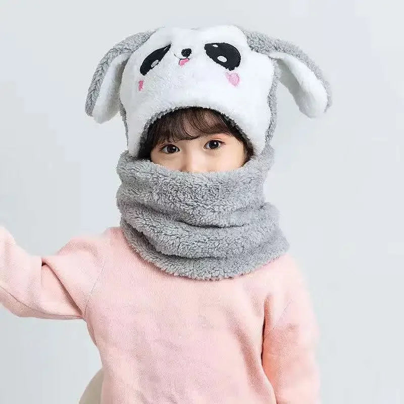 New Autumn and Winter Cute Children Cartoon Scarf Hat Two-piece Double Fleece Warmth Boy Girl Child Adult Parent-child Baby Hat