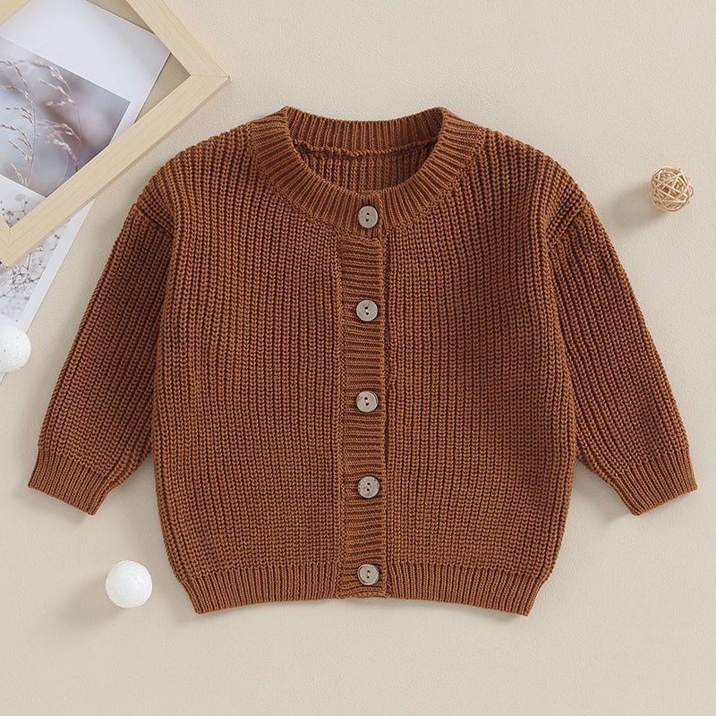 Suefunskry Baby Boys Girls Autumn Winter Knitted Sweater Long Sleeve Solid Color Single-breasted Knitwear Cardigan Jacket