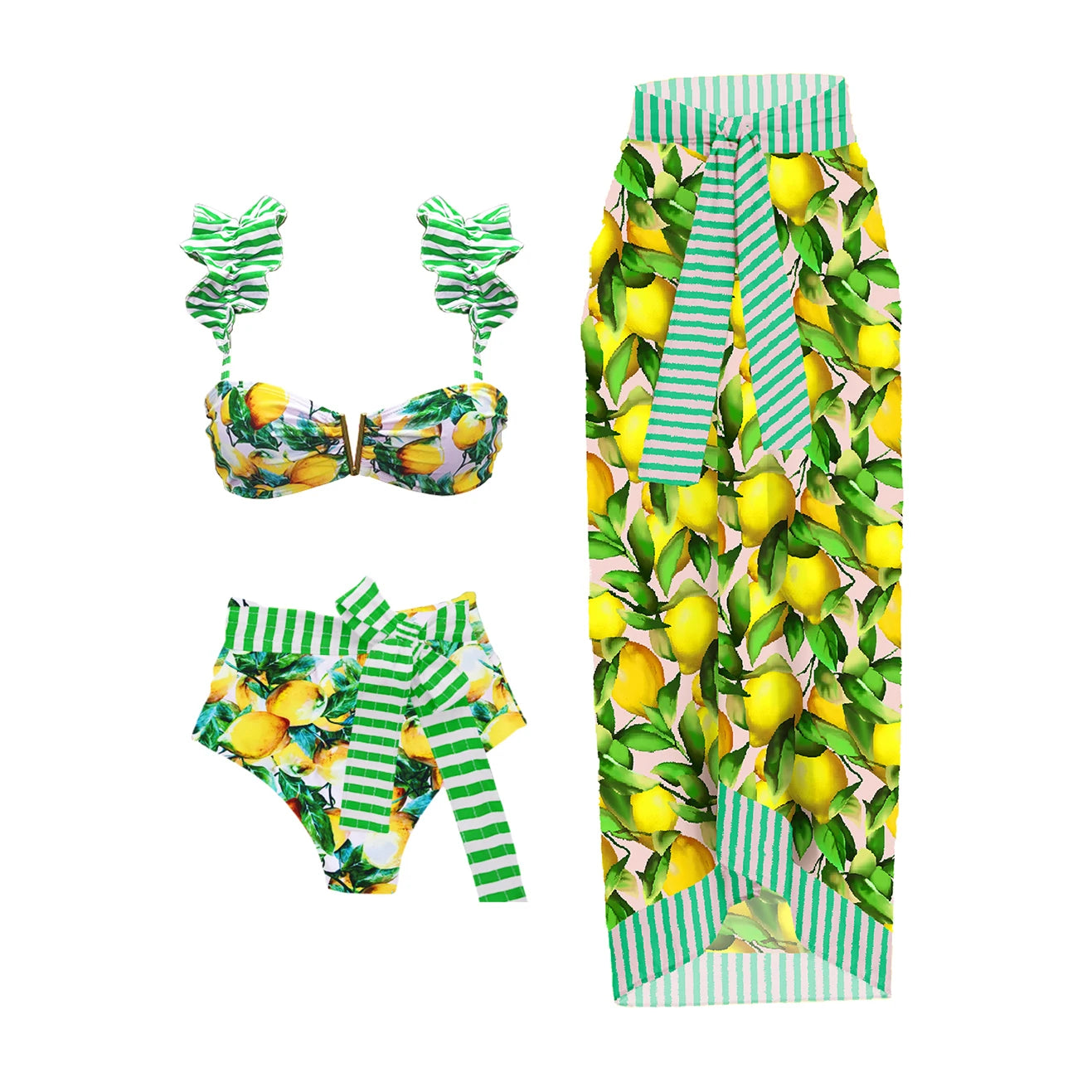 Sexy Bikini Set With Cover Up Luxury Woman Swimsuit Off Shoulder Swimwear High Waist Push Up Biquini Bathsuit Beach Outfits