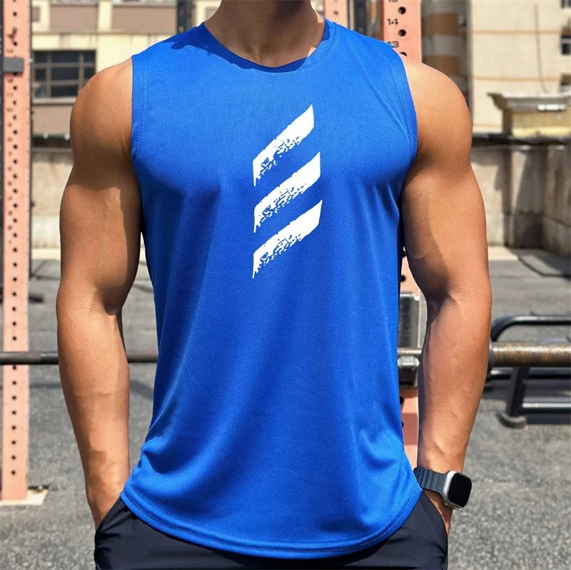 Sports Fitness Vest Sleeveless Quick Dry Breathable Running Top Trend Men's Pull-over Crewneck Mesh Vest Summer New Style