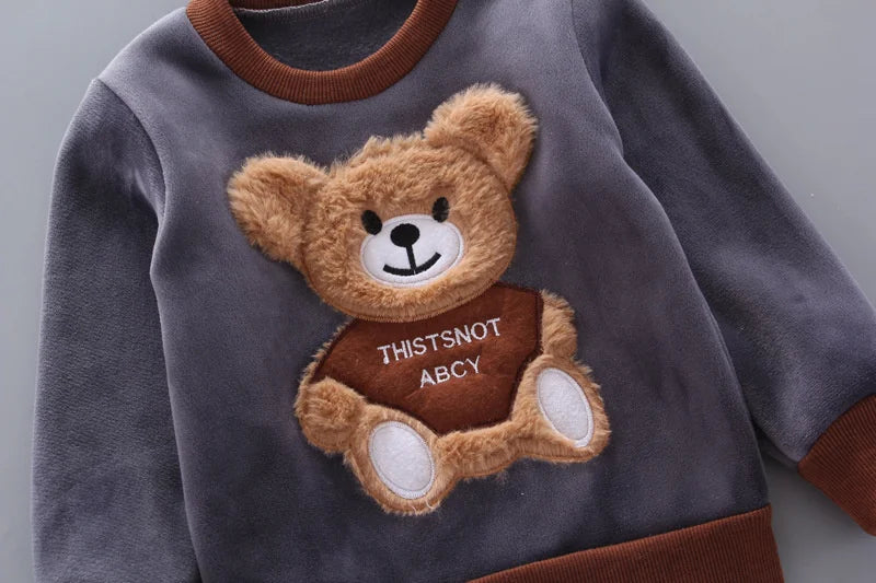 New Winter Baby Clothing Sets Autumn Boys Girls Cotton Thick Warm Hooded Sweater Cartoon Cute Bear Three-Piece kids Suit 0-4Y