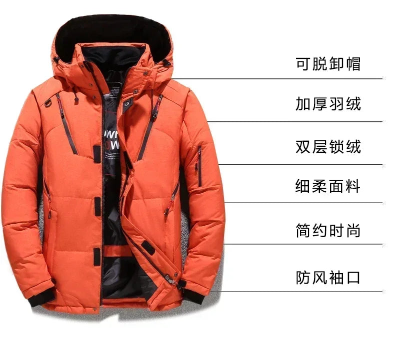 Men White Duck Down Parkas -20 Degree Winter Jacket Men's Thick Warm Snow Parkas Overcoat Windbreaker Hooded Parkas Coat Hombre