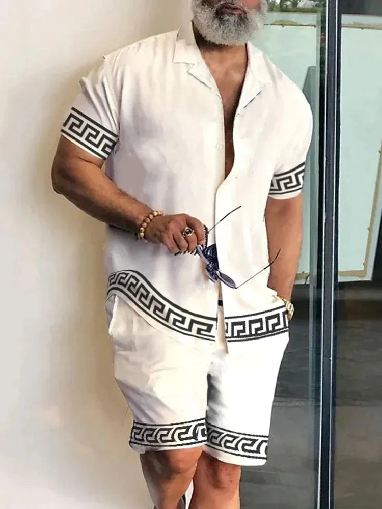 Men's Shirt Sets 3d Print Patchwork Lapel Short Sleeve Casual Shirt Beach Shorts Summer Streetwear Vacation Hawaiian Suits Men