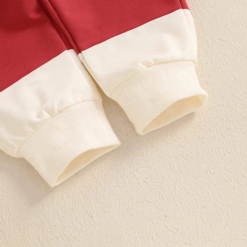 1-4Years Kids Baby Boy Girl Christmas Outfits Letter Embroidery Contrast Color Long Sleeve Sweatshirt+Elastic Pants 2 Piece Set