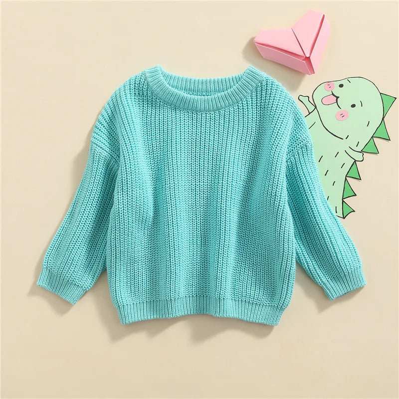 Suefunskry Newborn Baby Girl Boy Knitted Long Sleeve Autumn Winter Sweater Solid Loose Pullover Casual Tops Kids Clothes 3M-5Y