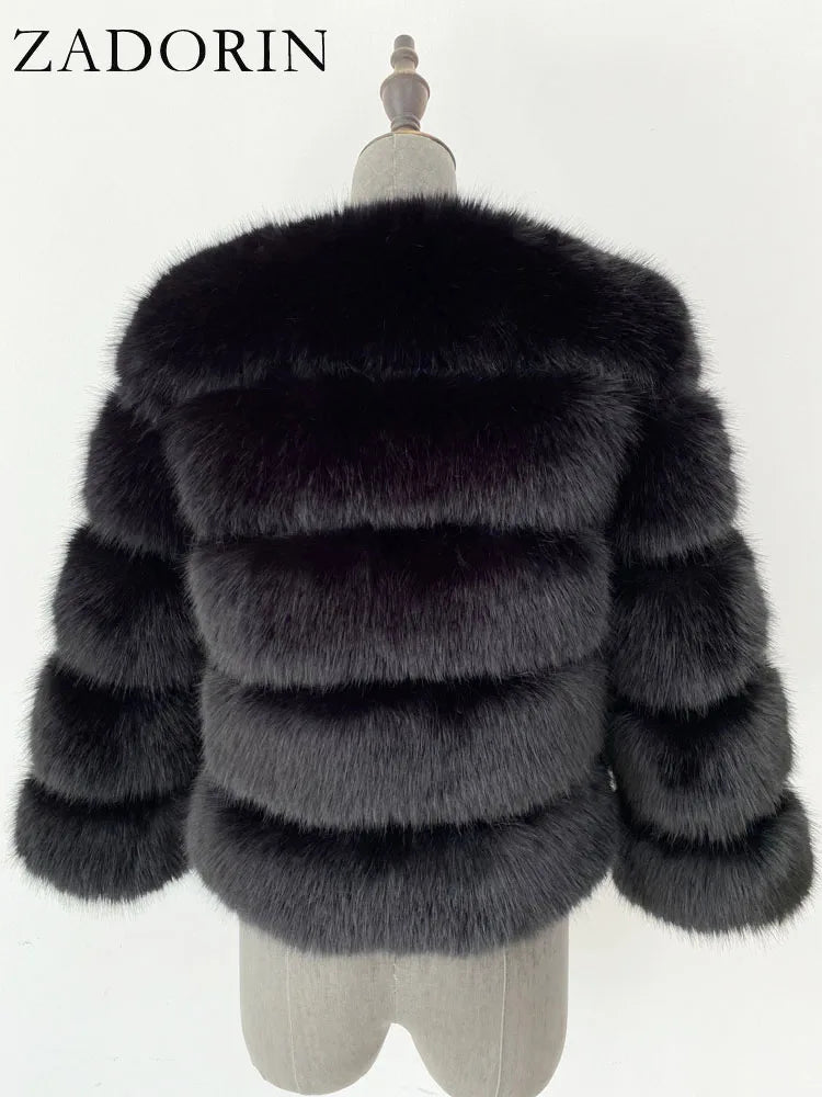 ZADORIN S-6XL Mink Coat Winter Black White Faux Fur Coat Woman Elegant Fluffy Faux Fur Jacket Top Short Fur Coats Woman Clothing