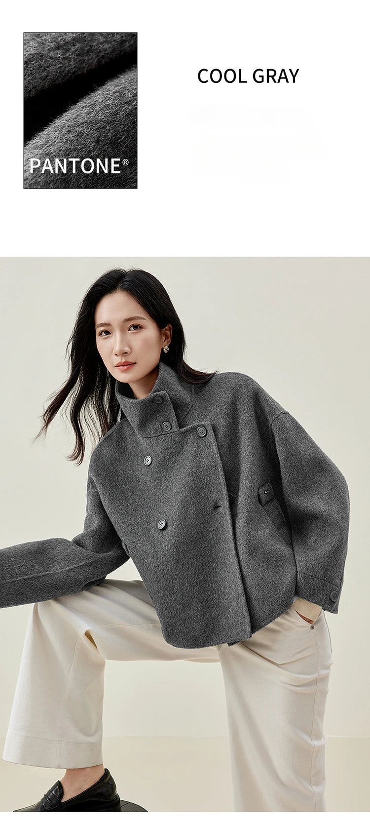 SENTUBILA 100% Wool Coats For Women Winter Jackets 2025 Stand Turtleneck Double Sided Short Outerwears Female Clothes W44O56626