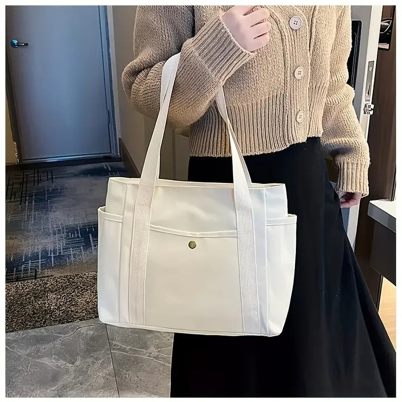 1Pcs Large Capacity Canvas Tote with Multiple Pockets-Perfect for School/work Commute/travel and Shopping Bags on One Shoulder