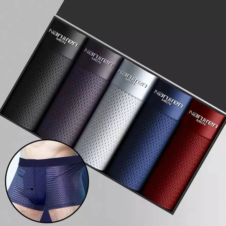 5Pcs/Men's Underwear Men's Panties Sexy Boxer Mesh Breathable Solid Color Briefs Thin Boxer Comfort Boxer Bamboo Hole Large Size