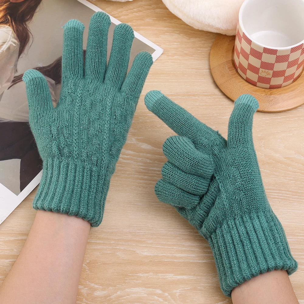 New Men's Warm Full Finger Gloves Winter Touchscreen Plus Fleece Gloves Woman Thickening Wool Knitted Cycling Driving Gloves