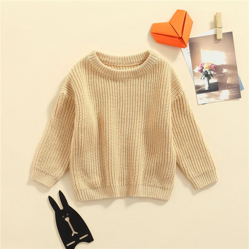 Suefunskry Newborn Baby Girl Boy Knitted Long Sleeve Autumn Winter Sweater Solid Loose Pullover Casual Tops Kids Clothes 3M-5Y