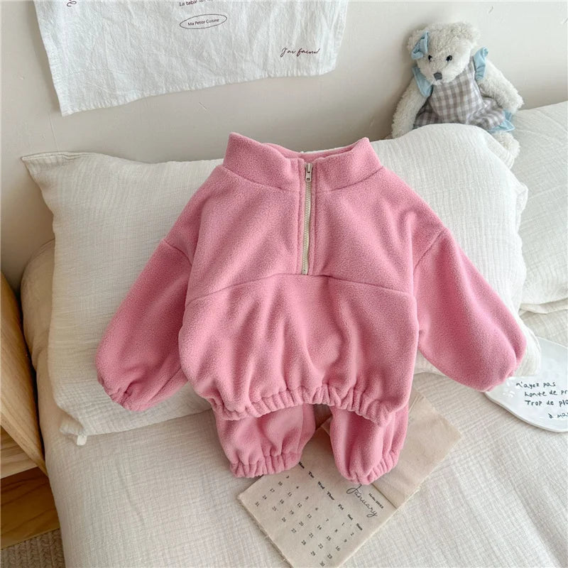 Kids Fleece Warm Set Winter Plus Velvet Outfits Long Sleeved Pullover Tops+Pants 2Pcs Autumn Children's Casual Clothing Suits
