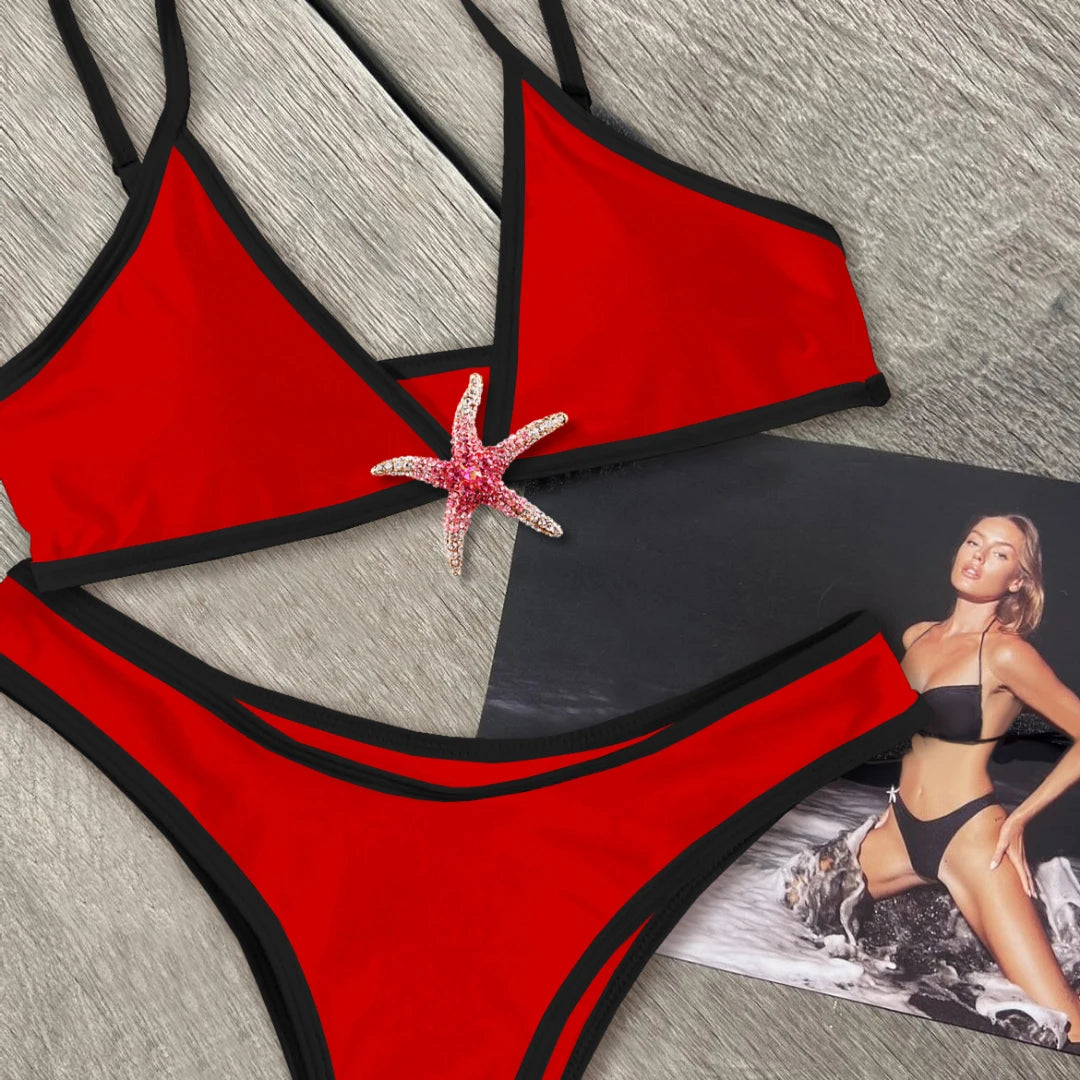 Shiny Star Bikinis Sexy Women Swimsuit Female Swimwear Bandeau Biquini Thong Triangle Swimming Suits Halter Bodysuit Beachwear