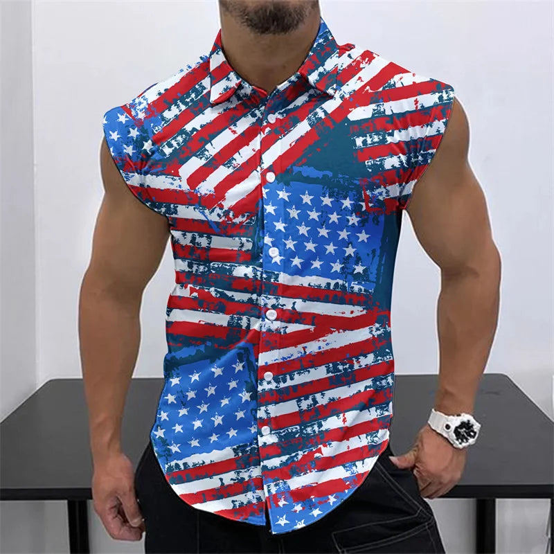Hawaiian Men's Shirt Coconut Print Flap Collar Sleeveless Top Beach Holiday Style Shirt Fashion Men's Clothing
