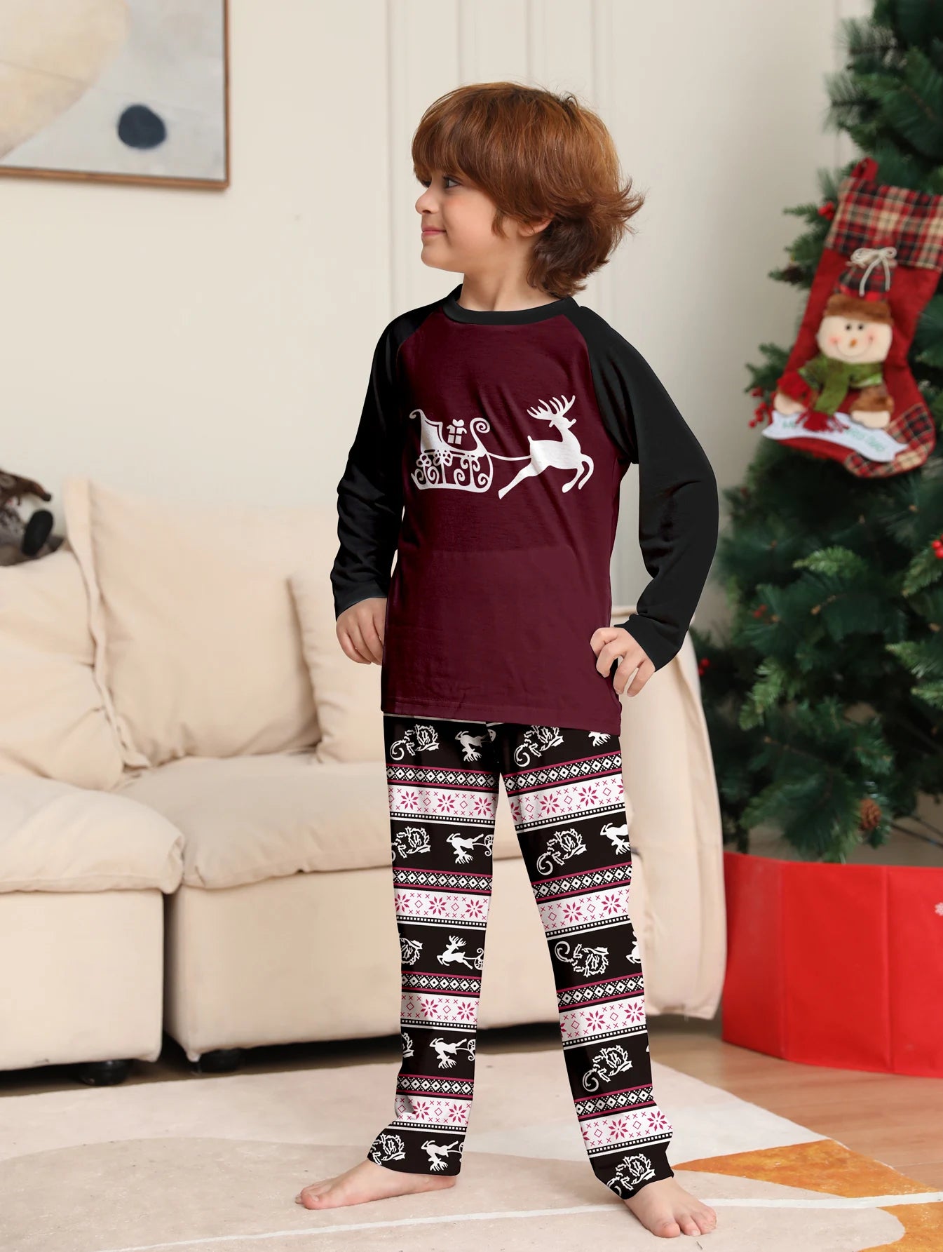 2024 Winter Couples Christmas Pajamas For Family Matching Outfits Mother Kids Clothes Christmas Deer Pajamas Family Clothing Set
