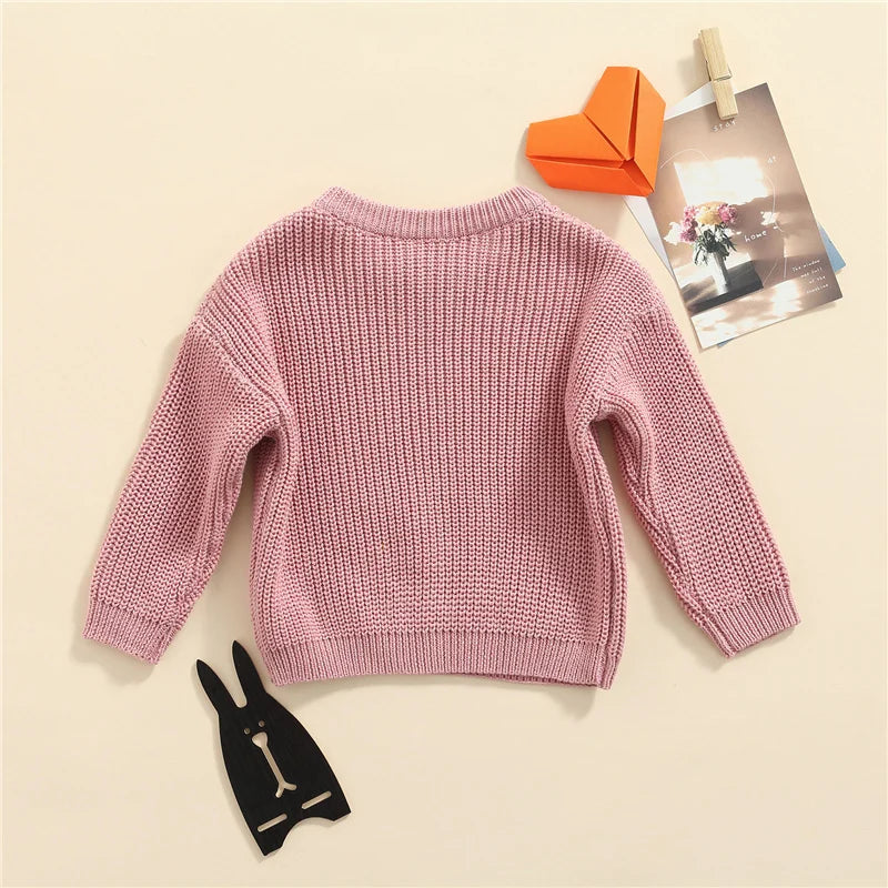 Suefunskry Newborn Baby Girl Boy Knitted Long Sleeve Autumn Winter Sweater Solid Loose Pullover Casual Tops Kids Clothes 3M-5Y