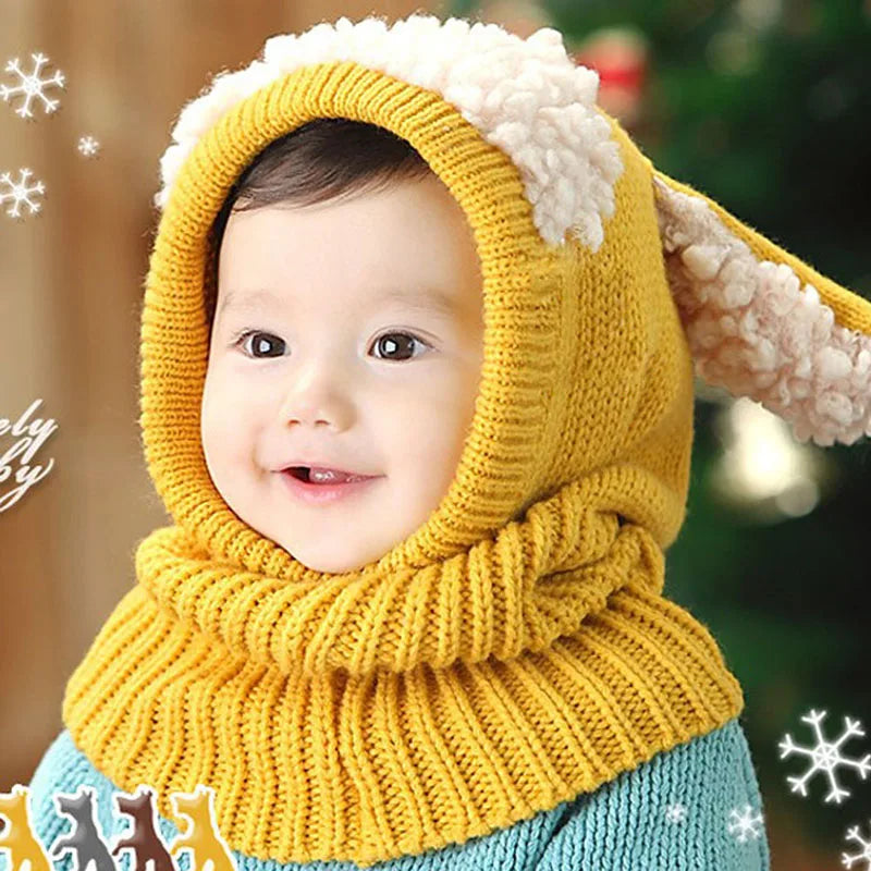 Baby Winter Hat With Scarf Toddler Winter Beanie Warm Hat Hooded Scarf Earflap Knitted Cap Cute Kids Hat Scarf Set