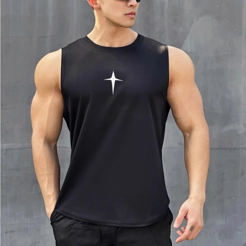 summer Sleeveless vest outdoor sport tank top running fitness undershirt quick drying round neck gym T-shirt men Breathable tops