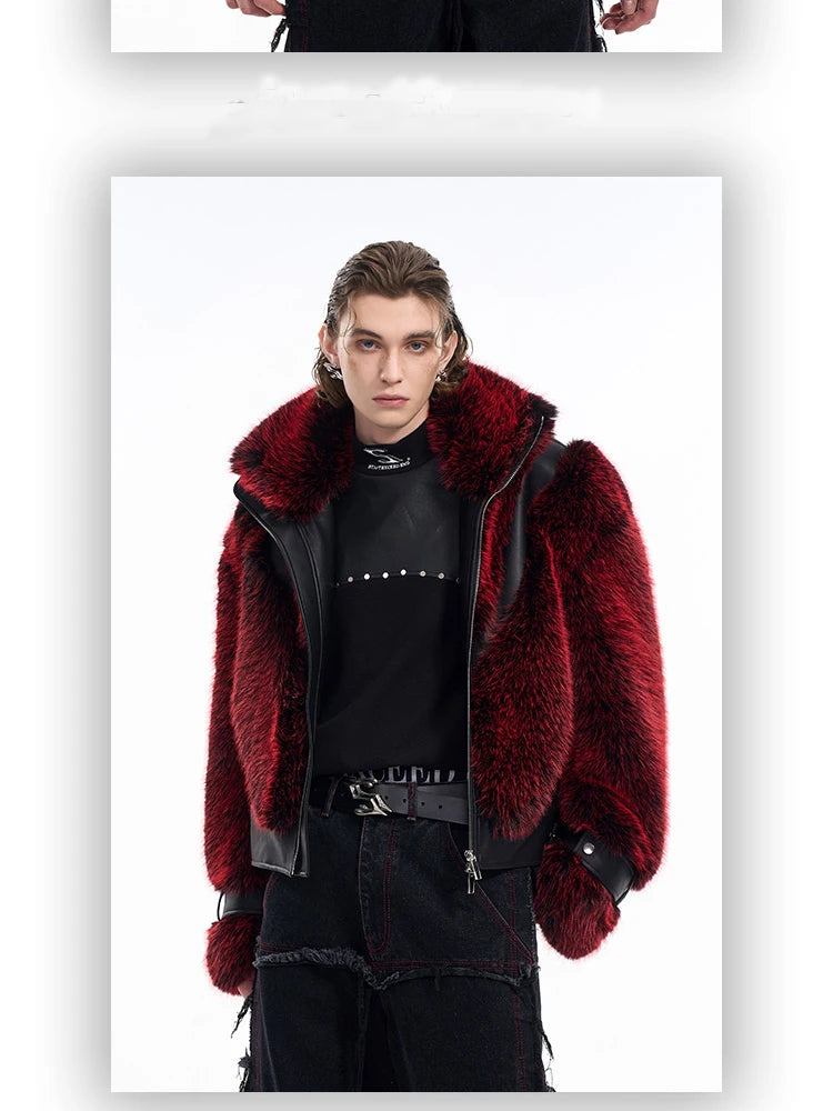 Mauroicardi Autumn Winter Cool Handsome Thick Warm Patchwork Faux Fur Coat Men Luxury Designer Clothes Zip Up Fluffy Jacket 2025