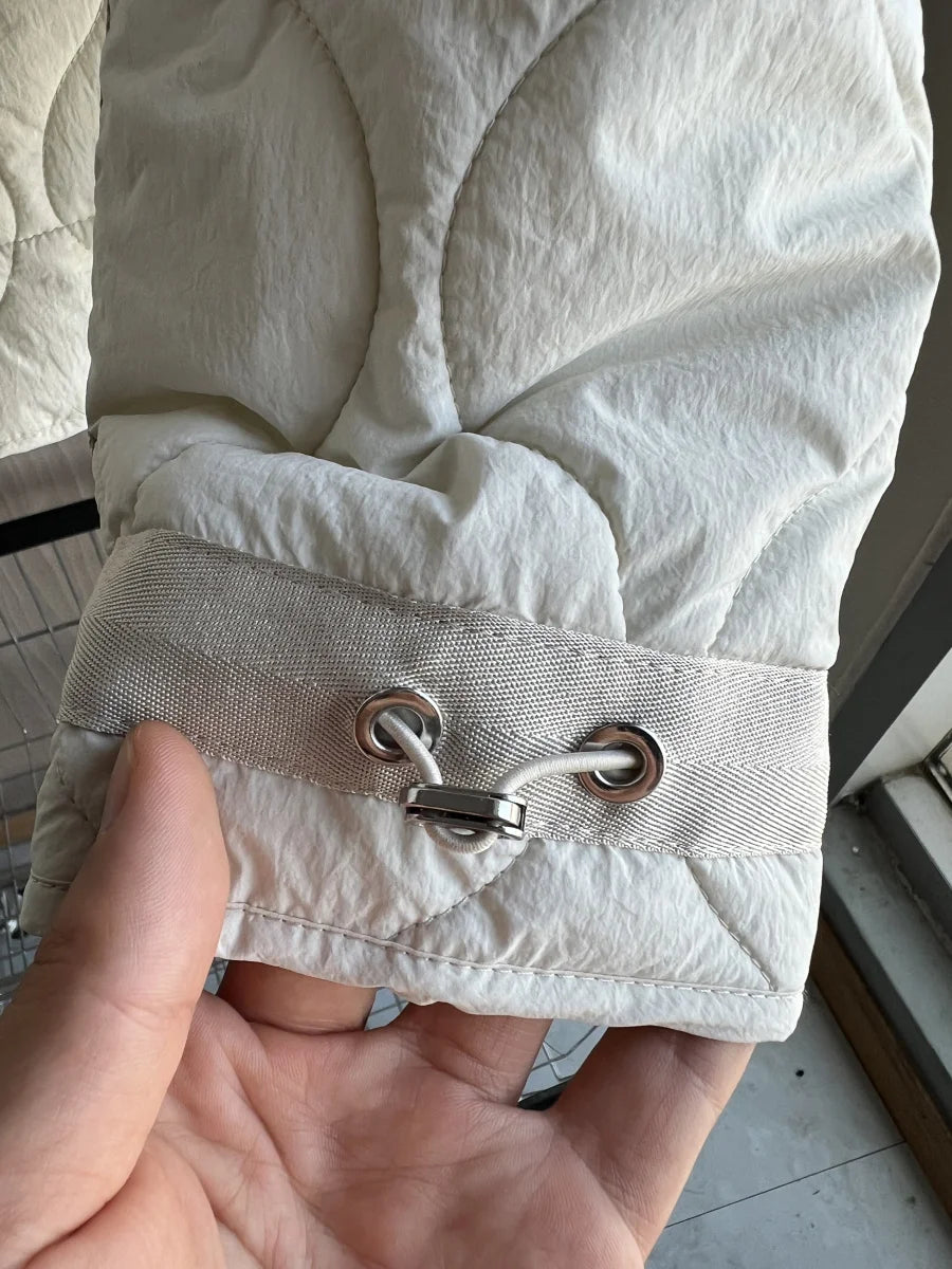 Quilted coat for women ETJ 2025 QUILTED JACKET WITH TIES new beige drawstring high neck pocket clip cotton jacket for women