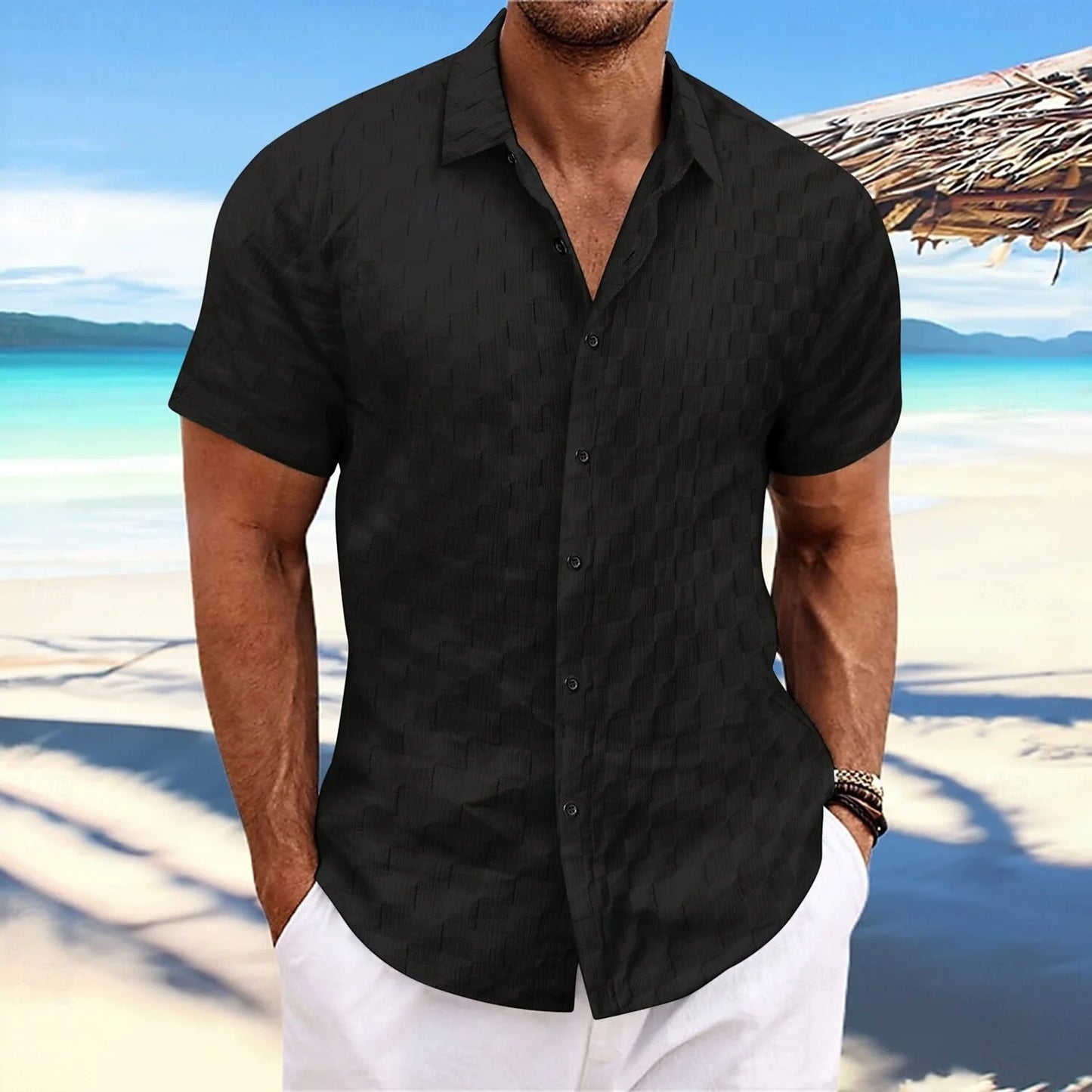 Men's shirts casual button down shirts jacquard shirts solid color short sleeve shirt collar casual daily wear elegant and fashi