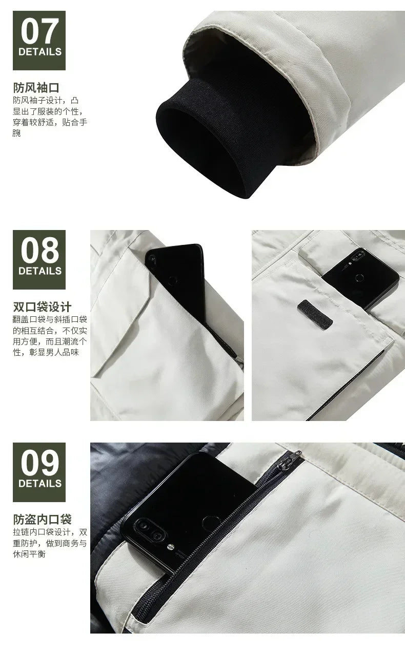 Fleece Winter Fur Hooded Parkas Men Duck Down Snow Jacket Windproof Coats Thickened -30 Degree Keep Warm Outdoor Outerwear