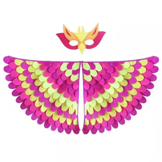 Kids Cosplay Costume Stage Performance Owl Peacock Wings Bird Felt Cape with Mask for Girls Boys Halloween Party Cloak