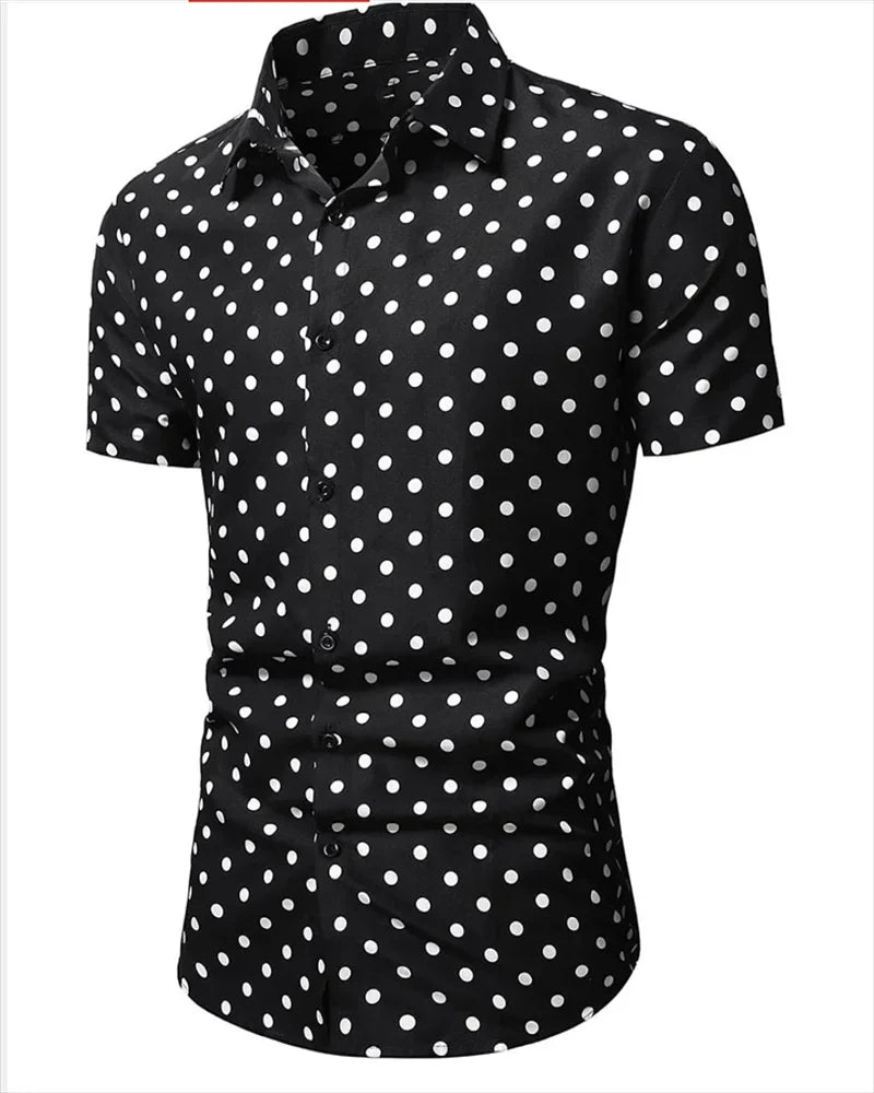 Men's shirt Summer beach shirt black and white short-sleeved polka dot lapel holiday wear fashion casual comfortable clothing to
