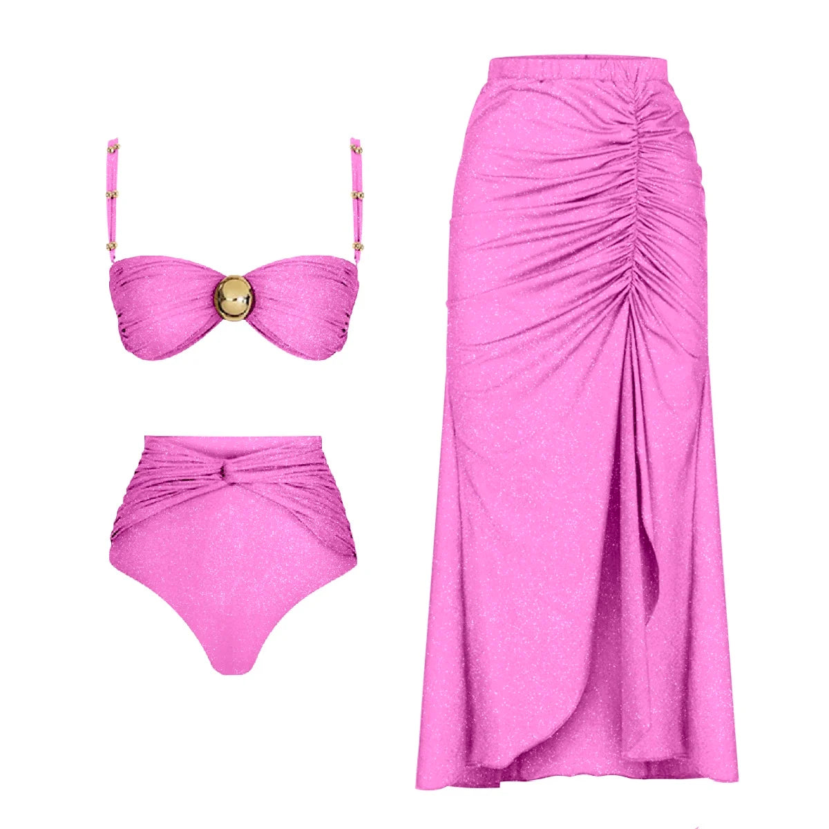 Sexy Bikini Set With Cover Up Luxury Woman Swimsuit Off Shoulder Swimwear High Waist Push Up Biquini Bathsuit Beach Outfits