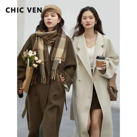 CHIC VEN Women Long Double-sided Woolen Coats Retro Loose Female Overcoat Double Breasted Ladies Windbreak Autumn Winter 2025