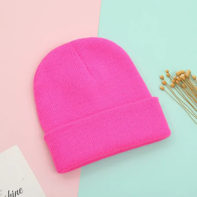 Dad Mother Kids Baby Hats for Girl Boy Newborn Beanie Infant Candy Color Winter Autumn Family Warm Knitted Parent Children Hat