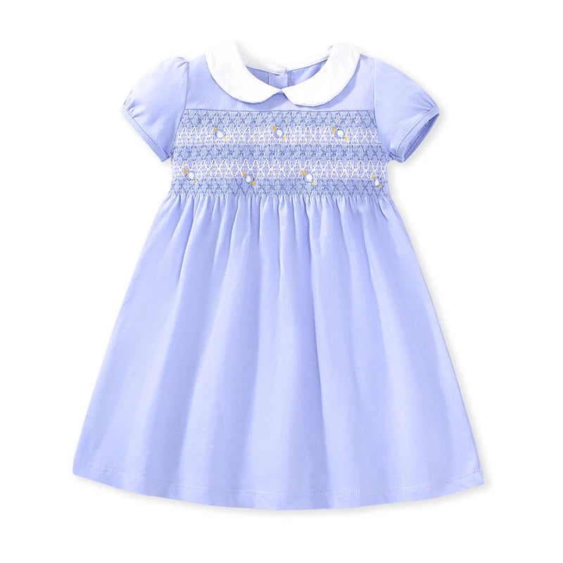 Little maven 2024 Kids Clothes Summer Princess Blue Dress for toddler Girls Children’s Clothes Cartoon Embroidery Flowers Cotton