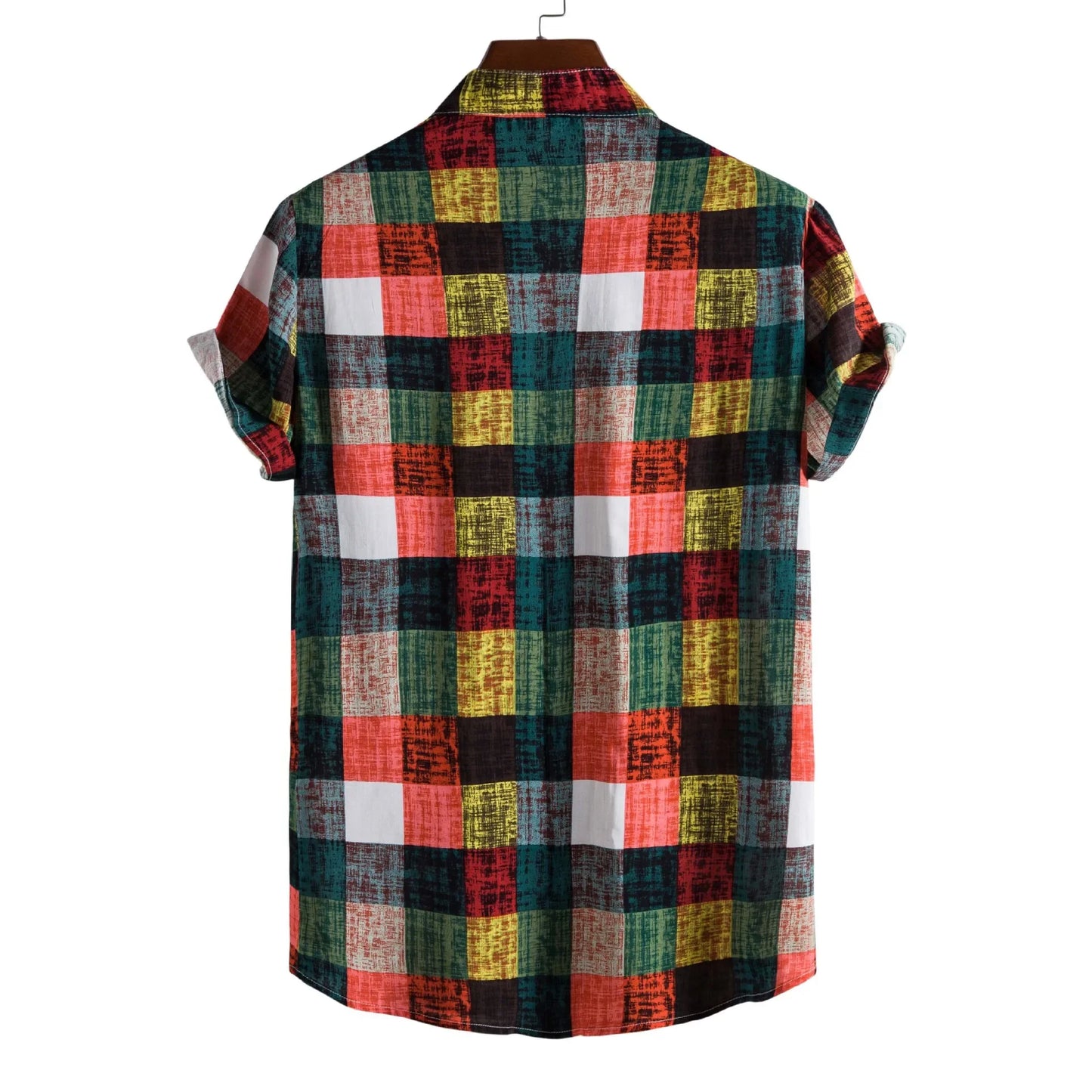 Men's Fashionable Short Sleeve Shirt 2021 New Style Plaid Print Stand Collar Casual Wear Made in China for Global Trade
