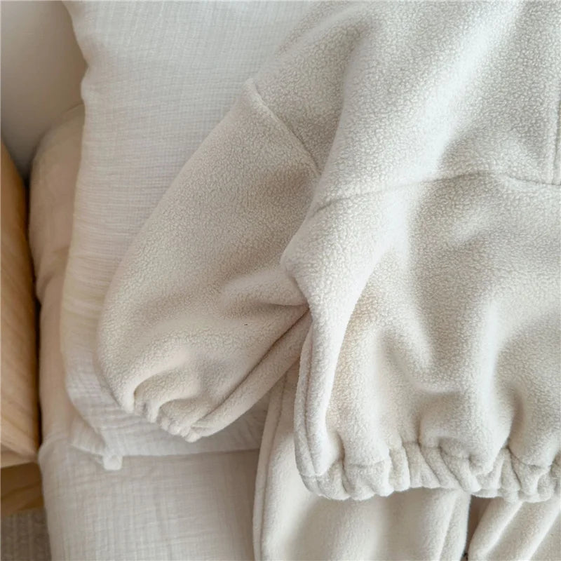 Kids Fleece Warm Set Winter Plus Velvet Outfits Long Sleeved Pullover Tops+Pants 2Pcs Autumn Children's Casual Clothing Suits