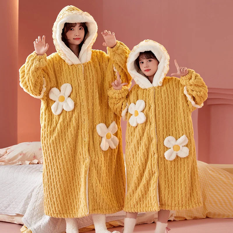 Kids Winter Bathrobe Thicken Warm Home Robe Baby Homewear Animal Dinosaur Cartoon Bathrobe For Children Hooded Gilrs Boys Robe