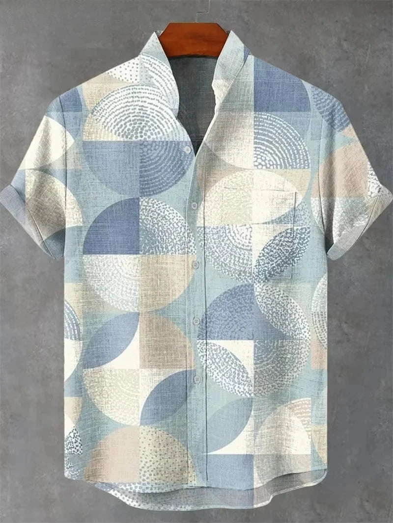 Vintage Men's Shirt 3D Printed Shirt Men's Casual Short Sleeved Top Fashionable Men's Lapel Button Shirt Men T-shirt Polyester