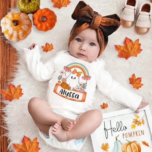 Personalized Halloween Baby Bodysuit Custom Name Girls Boys Halloween Party Outfits Newborn Long Sleeve Romper Infant Jumpsuit