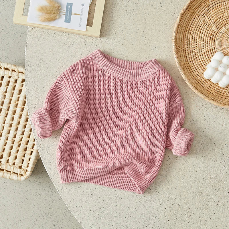 Suefunskry Newborn Baby Girl Boy Knitted Long Sleeve Autumn Winter Sweater Solid Loose Pullover Casual Tops Kids Clothes 3M-5Y