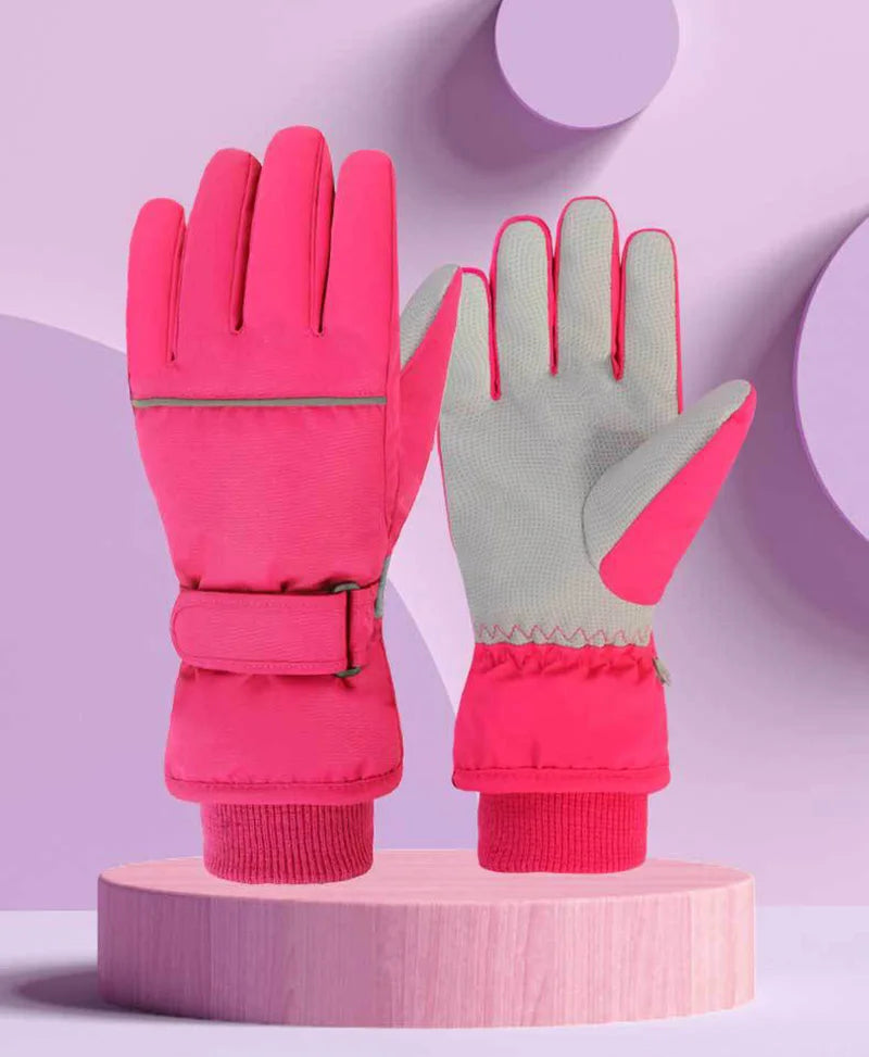 Waterproof Ski Gloves for Adult Kids Thick Children Snowboard Gloves Outdoor Fleece Lining Family Winter Gloves for Boys Girls