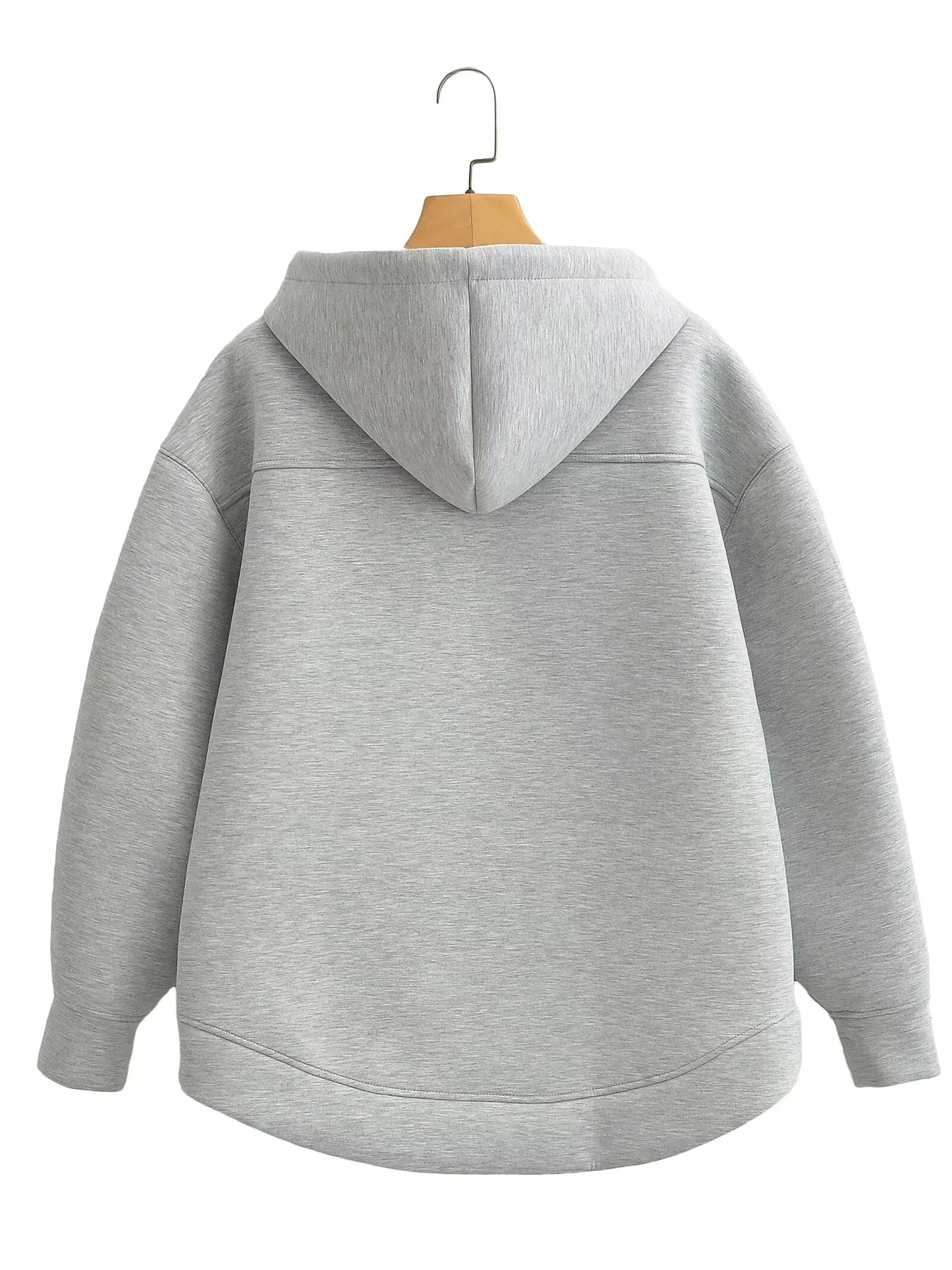 HH Autumn Women Gray Jacket With Hood Long Sleeve Big Pocket Zipper Jacket Coat Woman Loose Casual Outerwear Coat Tops