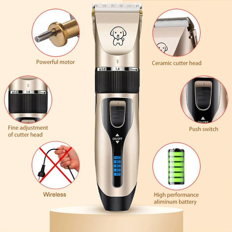 Professional Dog Hair Clipper All Metal Rechargeable Pet Trimmer Cat Shaver Cutting Machine Puppy Grooming Haircut Low Noice