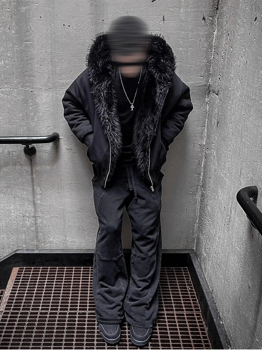 Mauroicardi Autumn Winter Oversized Thickened Warm Black Reversible Faux Fur Parka Coat Men with Hood Zipper Fluffy Jacket 2025