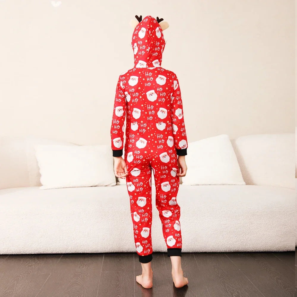 Christmas Gift Mother Father Kids Matching Outfits Cute Deer Ear Hooded Romper Overall Soft Loose One-Piece Pajamas Family Look